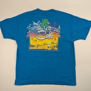 Rain Forest Cafe Tropical Beach Graphic Shirt Y2K Short Sleeve Blue Size XL